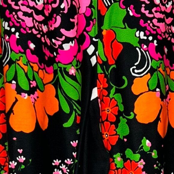 Vintage ALICE Of California Culottes Pants 60s 70s Wide Leg Palazzo Black Floral - Picture 7 of 10